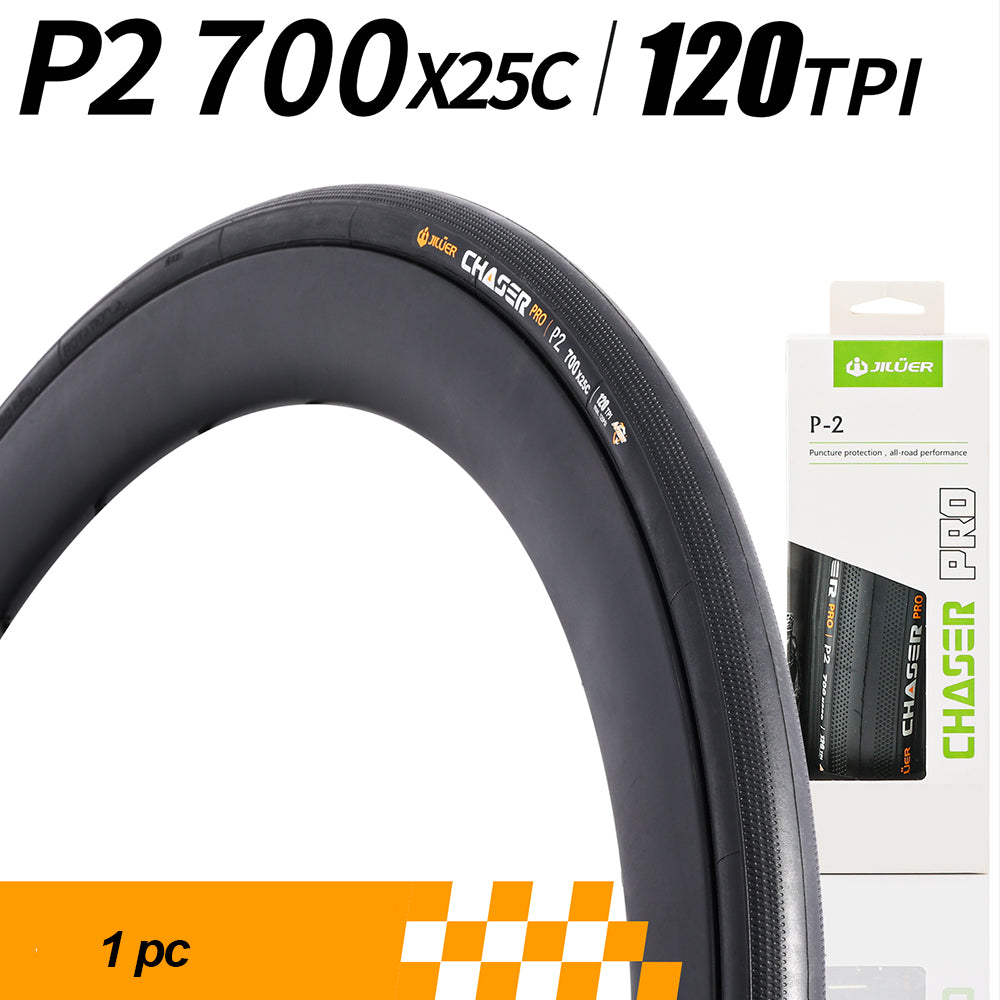 Bicycle tire with specifications and Chaser Pro packaging on a white background