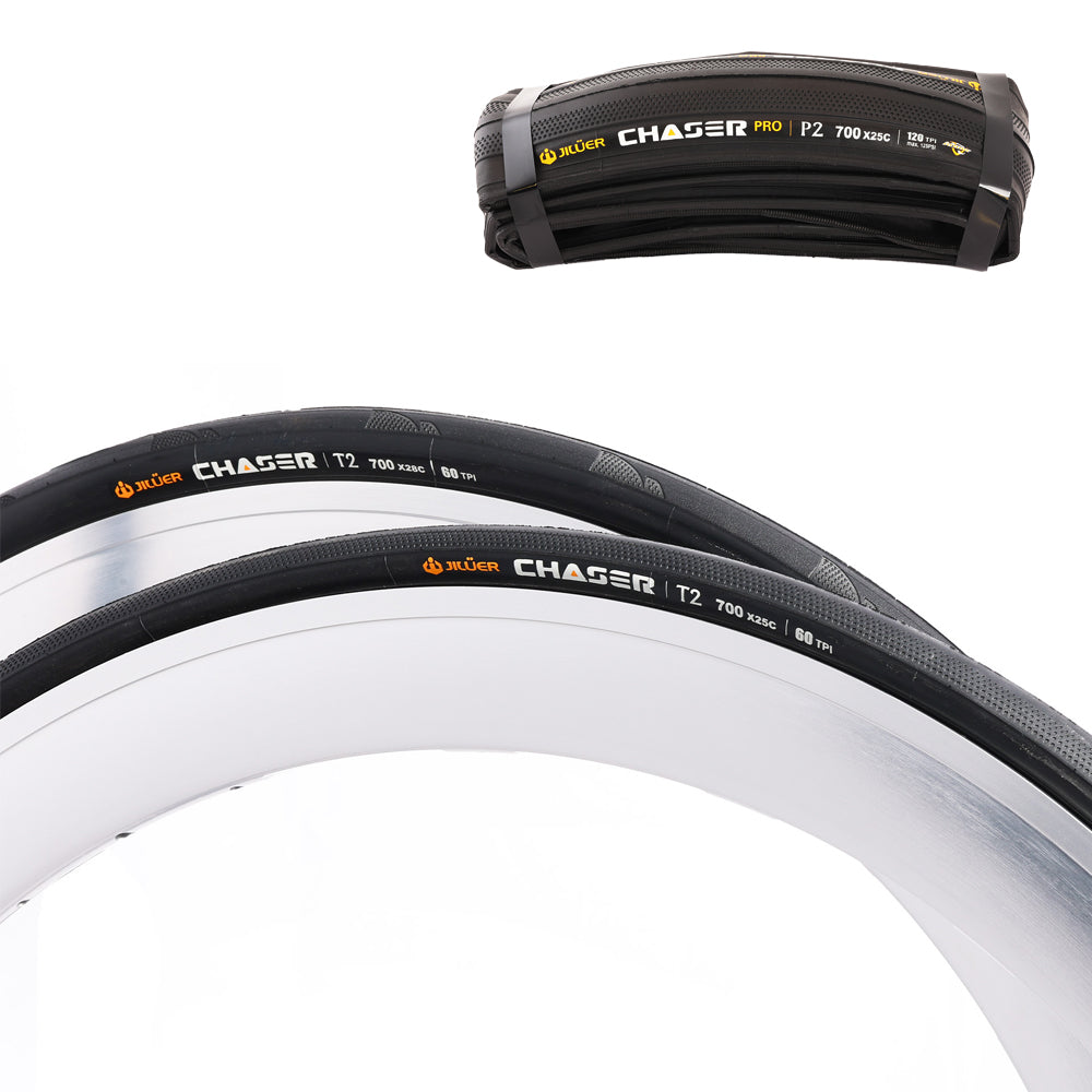Bicycle tires with 'Chaser' branding on a white background