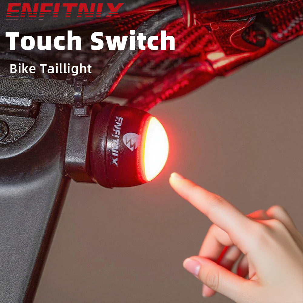 Bike taillight with touch switch feature, ENFITNIX branding visible