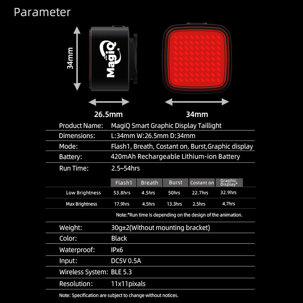 MagiQ Bike taillight Parameter