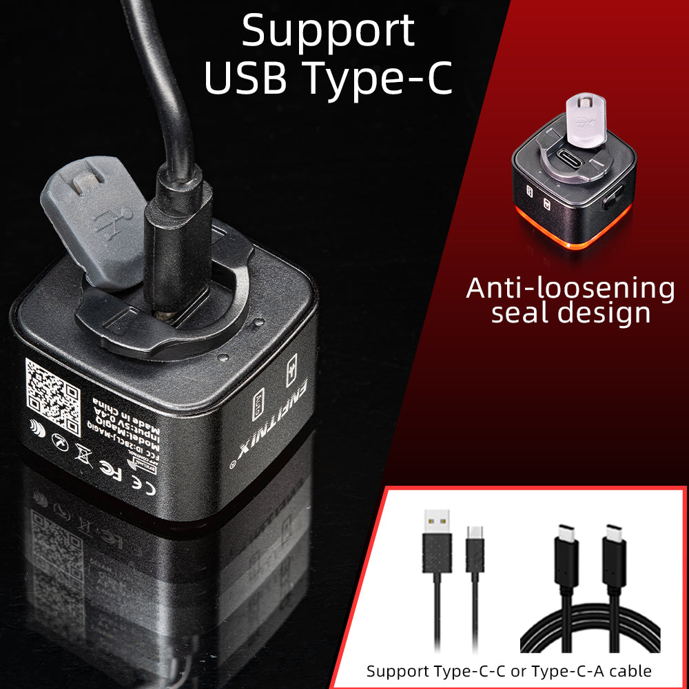 USB-C cable charging the bicycle tail light