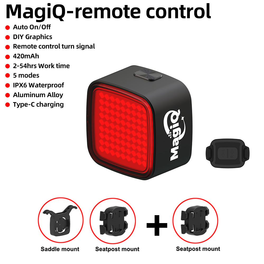 Magiq remote control with features listed on a white background