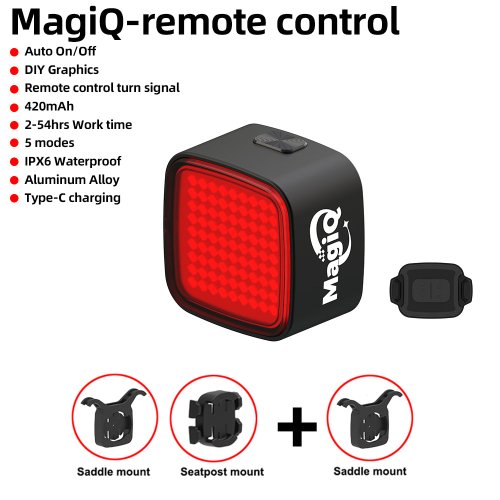 Magiq remote control with features listed on a white background