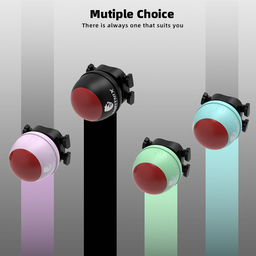 Set of bike bells in different colors on a gray background with text 'Multiple Choice'.