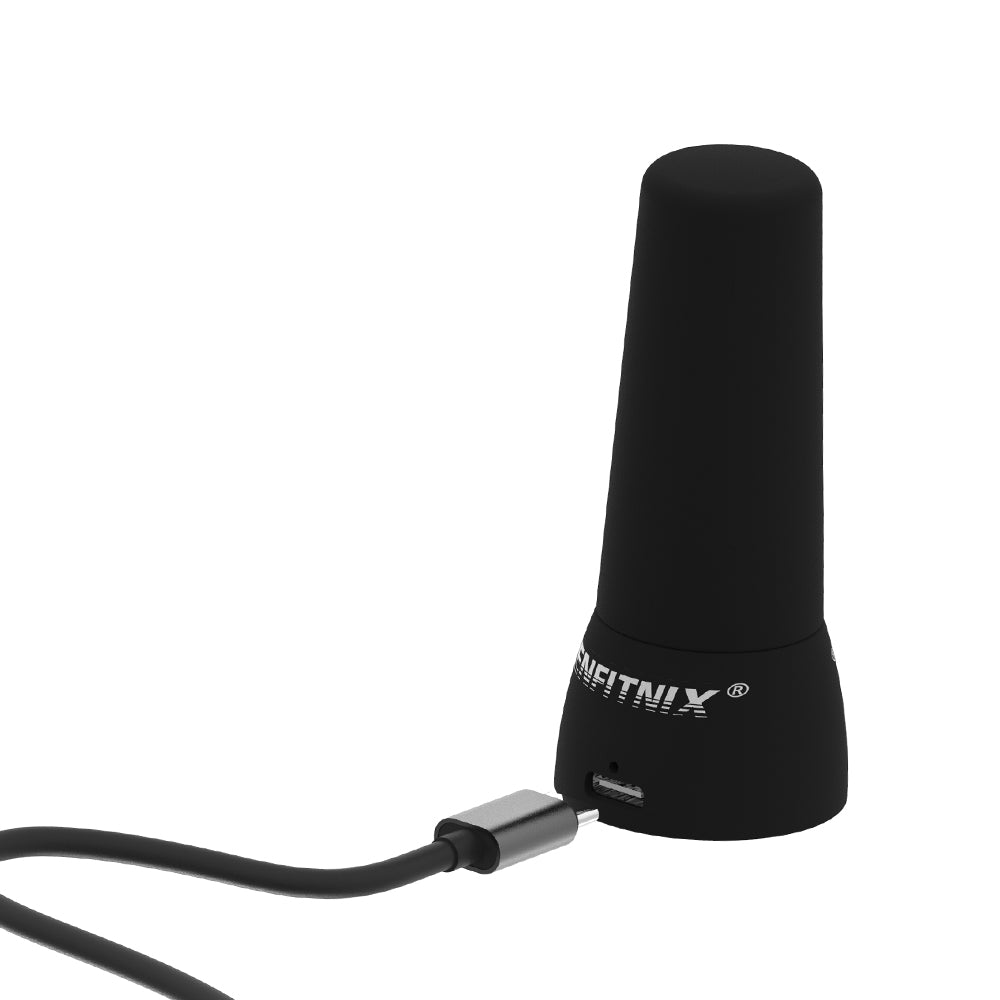 Black antenna with USB connector on a white background