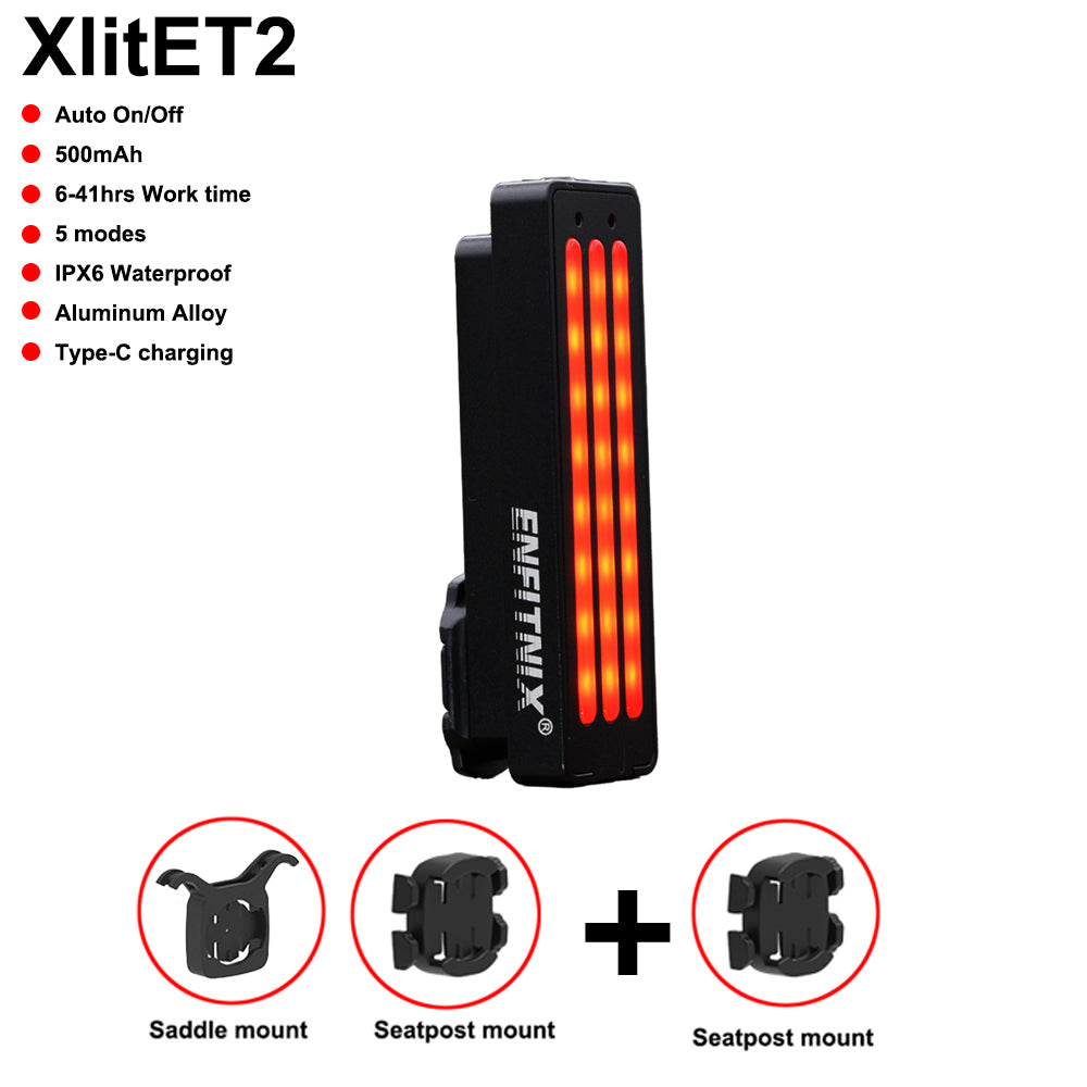 ENFITNIX XlitET2 bike light with features listed on a white background