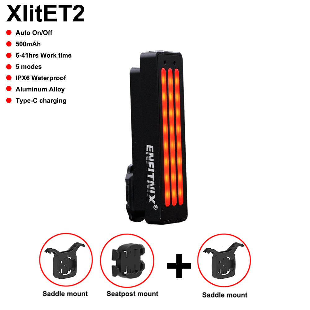 ENFITNIX XlitET2 bike light with features listed on a white background