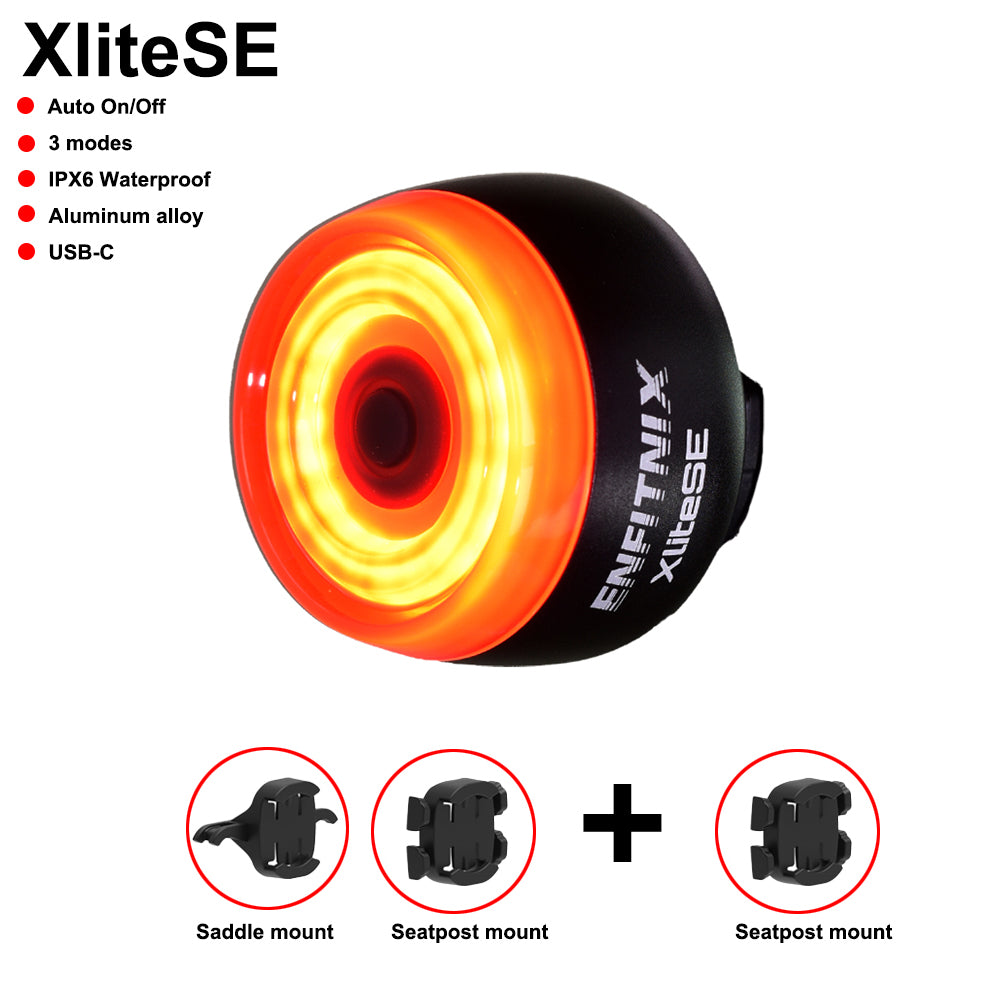 A set of XliteSE bicycle taillights with one seat cushion brackets and two seat pole bracket
