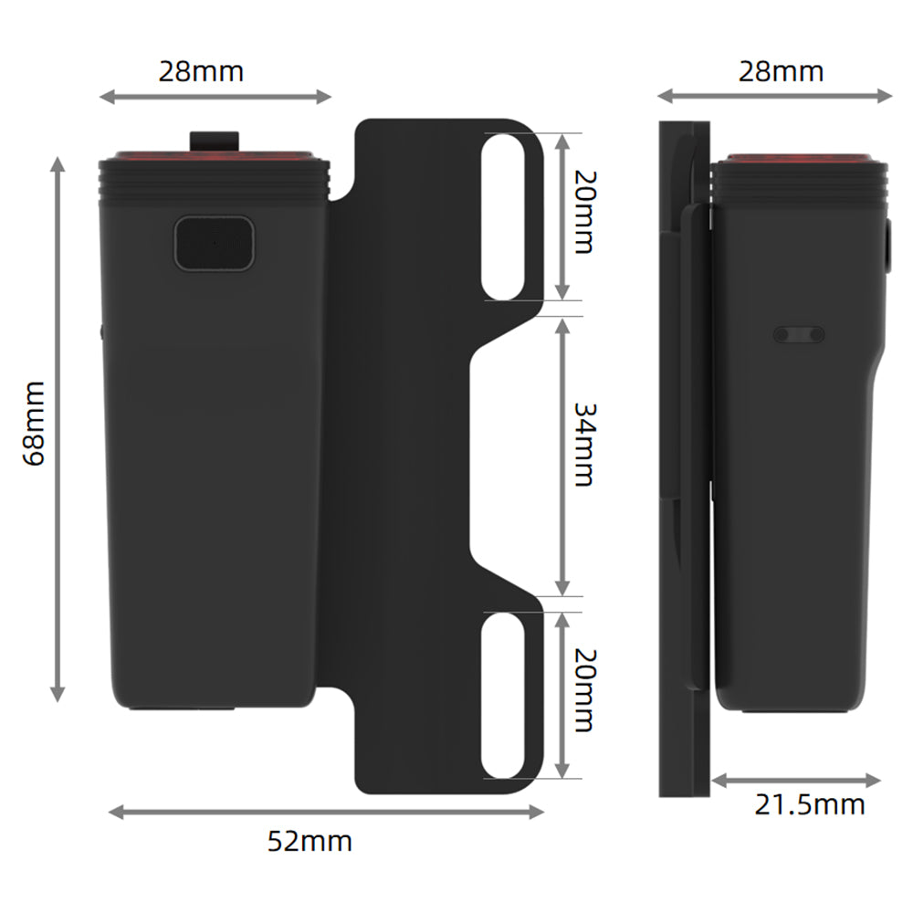 Black phone case with dimensions labeled on a white background