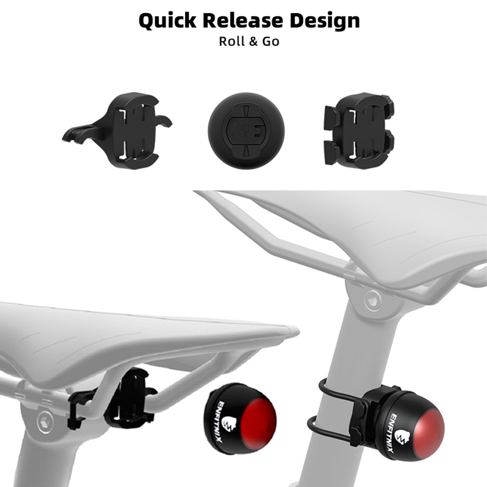 Bicycle seat post with quick release design and mounted lights on a white background