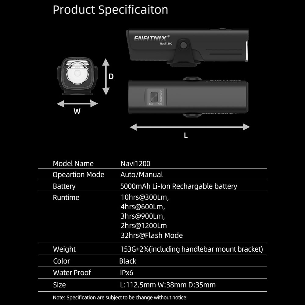 Navi1200 Rechargeable Bike Headlight