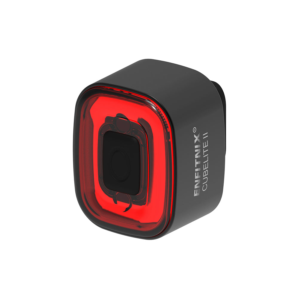 Black and red CubeLite II bike light on a white background