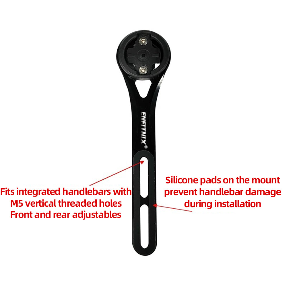 Black handlebar mount with text on a white background