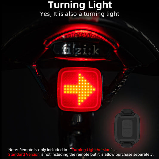 A bike taillight turning with remote control, activating its turn signal in the dark.