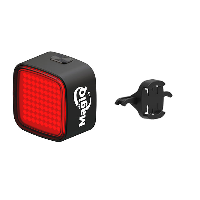Red bike light with a black mount on a white background