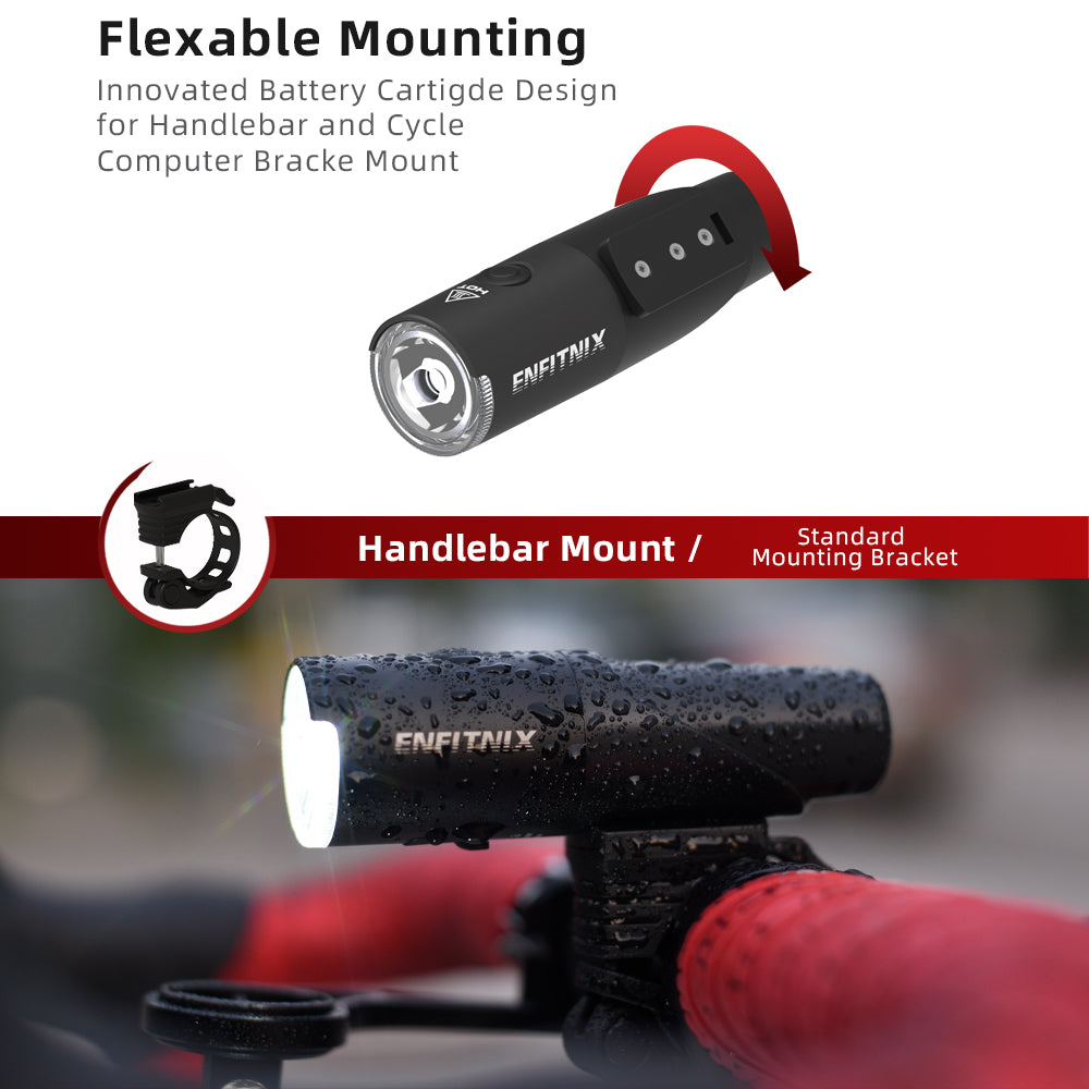 Enfitnix handlebar mount with flexible mounting design on a white background