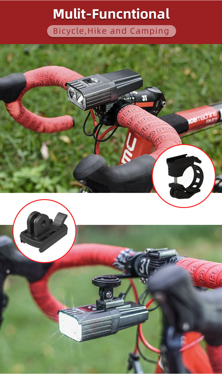 Multiple installation methods for Navi1600 bicycle headlights
