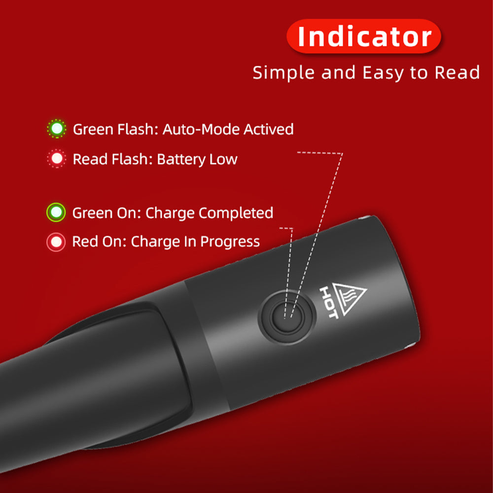 Indicator light system on a black device with red background and text