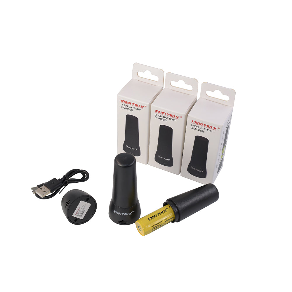 Black and yellow electronic device with USB cable and three white boxes labeled 'Exotek' on a white background.