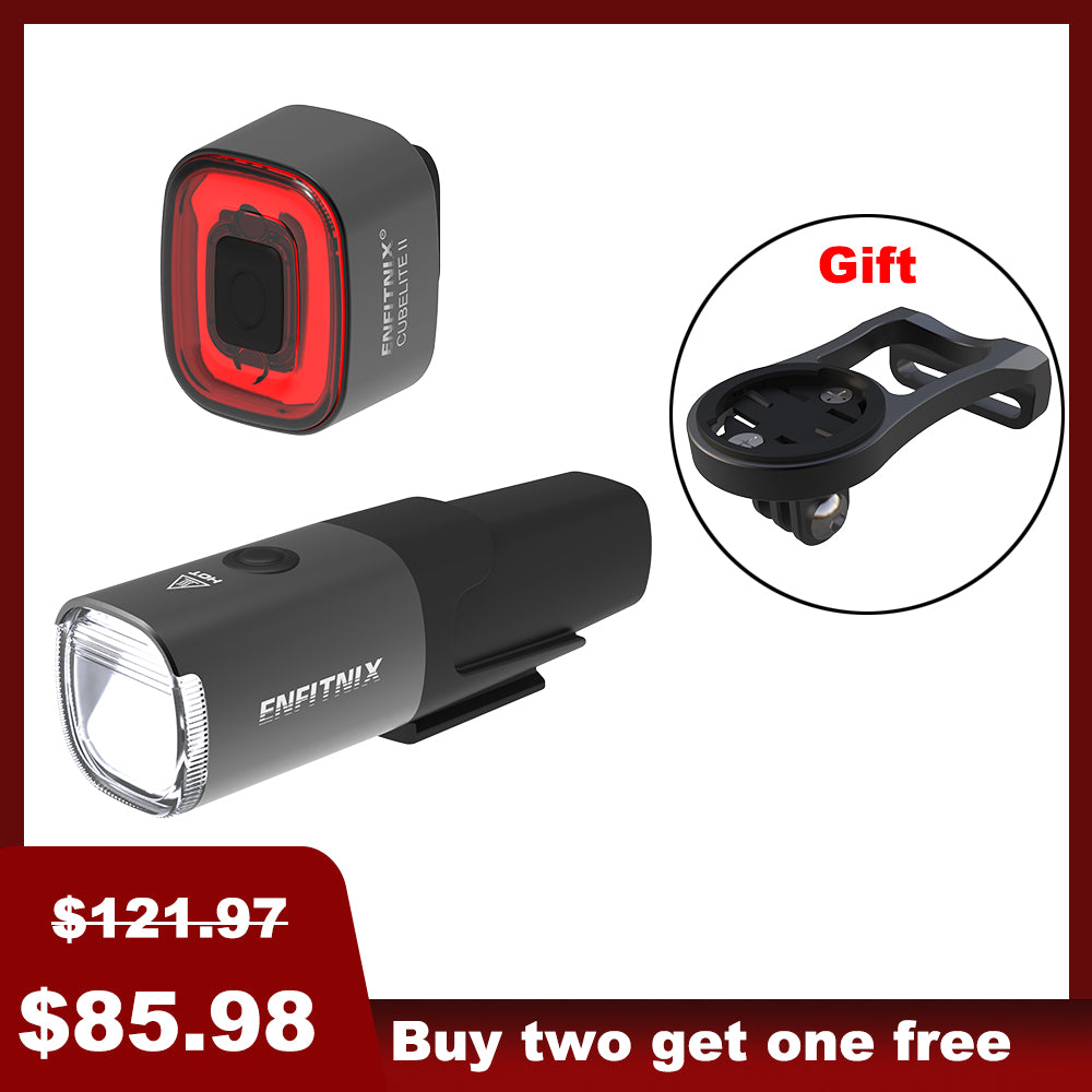 A set of Navi800 Smart Front Light and Tail Light for bicycles, displayed with price tags and indicating a gift included.