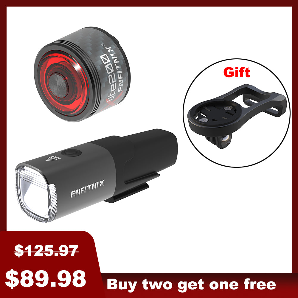 A set of Navi800 Smart Front Light and Tail Light for bicycles, displayed with price tags and indicating a gift included.