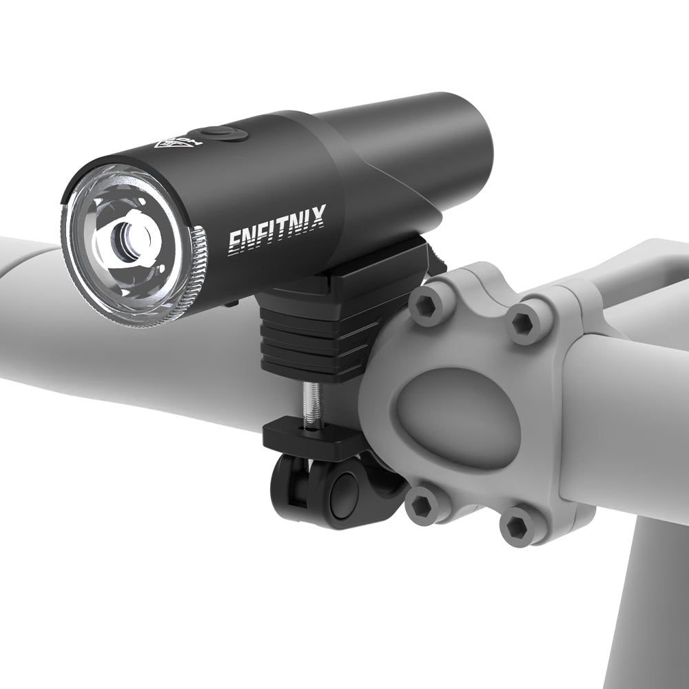 Bicycle light mounted on a bike handlebar with 'ENFITNIX' branding.
