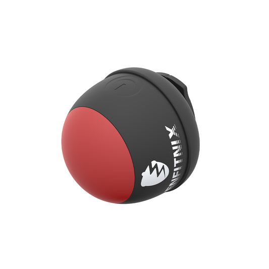 Black and red object with a brand logo on a white background