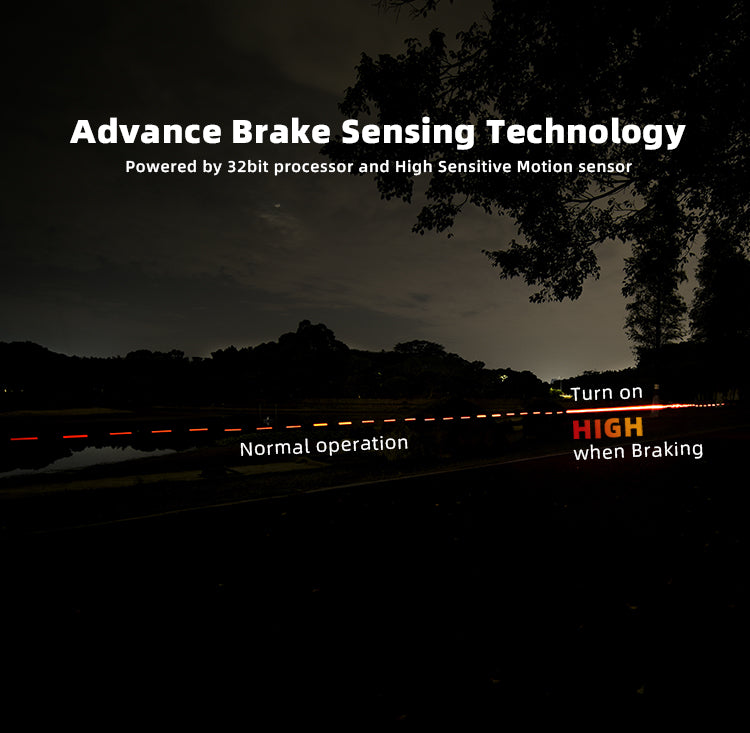 Advertisement for advance brake sensing technology with a dark background and road scene.