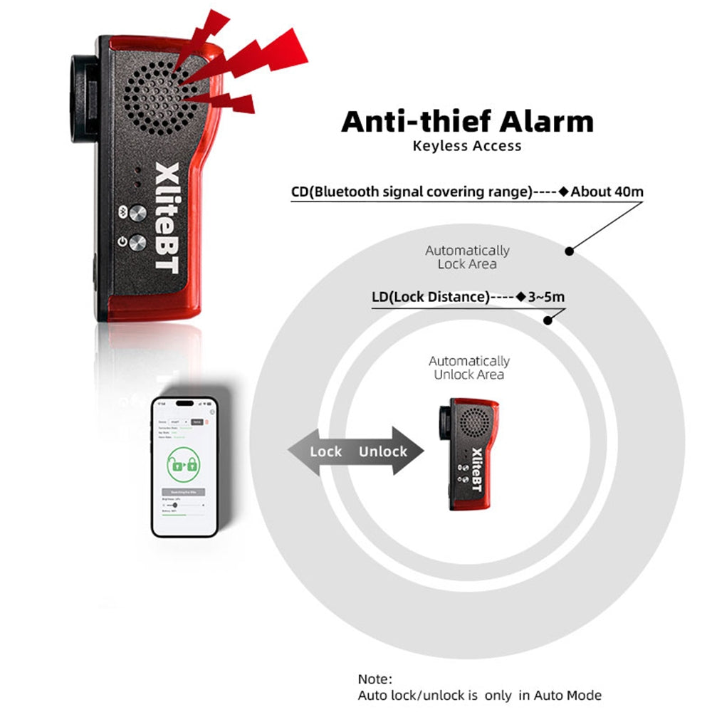 Anti-theft alarm system with XliteBT branding on a white background