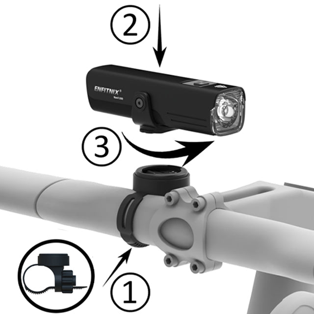 Bicycle light installation guide with Enfitnix brand on a white background