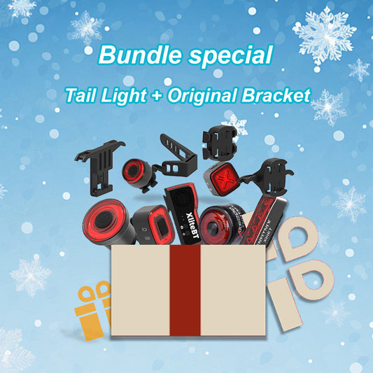 Bundle special offer for tail light and original bracket with decorative elements on a blue background.