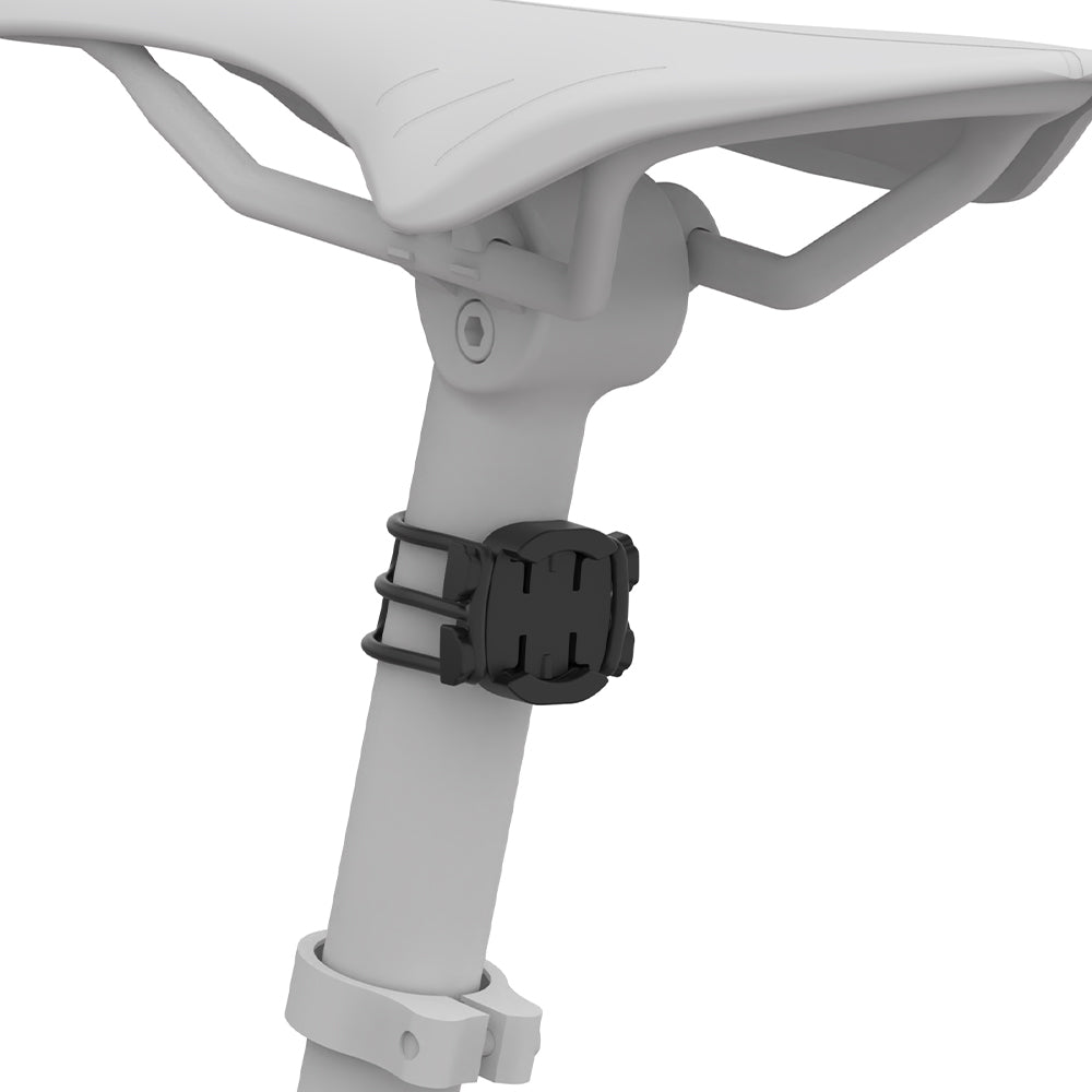 Close-up of a gray chair with a black strap on a white background