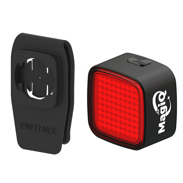 Black and red bike light with ENFITNIX and MagiDeal branding on a white background