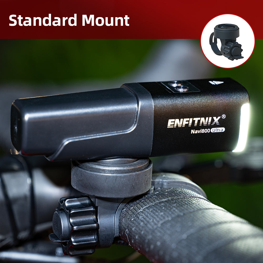 Enfitnix light device on a rifle scope with 'Standard Mount' text and inset.