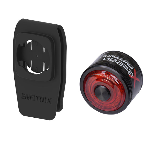 Black bike light mount and red bike light with 'ENFITNIX' branding on a white background