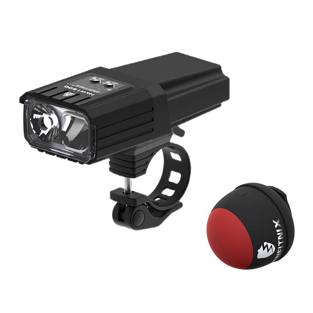 Bicycle light with mount and red button on a white background