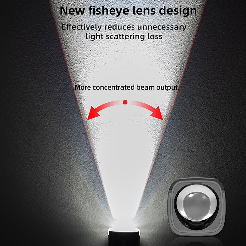 Light source with fisheye lens design on a dark background