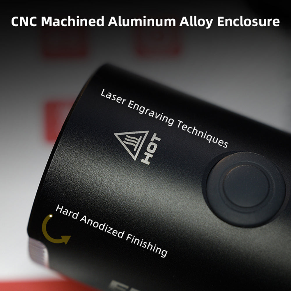 CNC machined aluminum alloy enclosure with laser engraving techniques and hard anodized finishing.