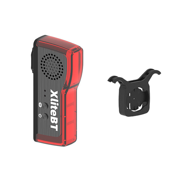 Red and black electronic device with 'XliteBT' branding and a mounting bracket on a white background.