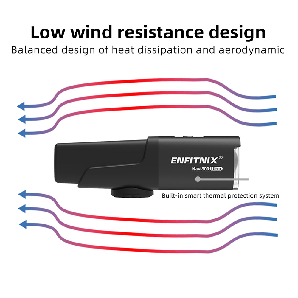 ENFITNIX bike light phonograph cartridge with airflow diagram on a white background