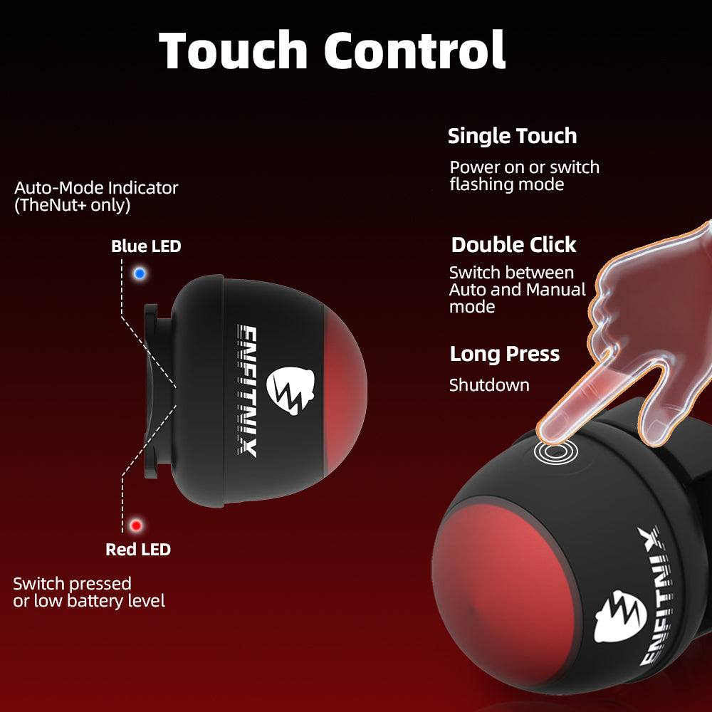 Black and red device with Enfitmix branding, showing touch control features on a dark background.