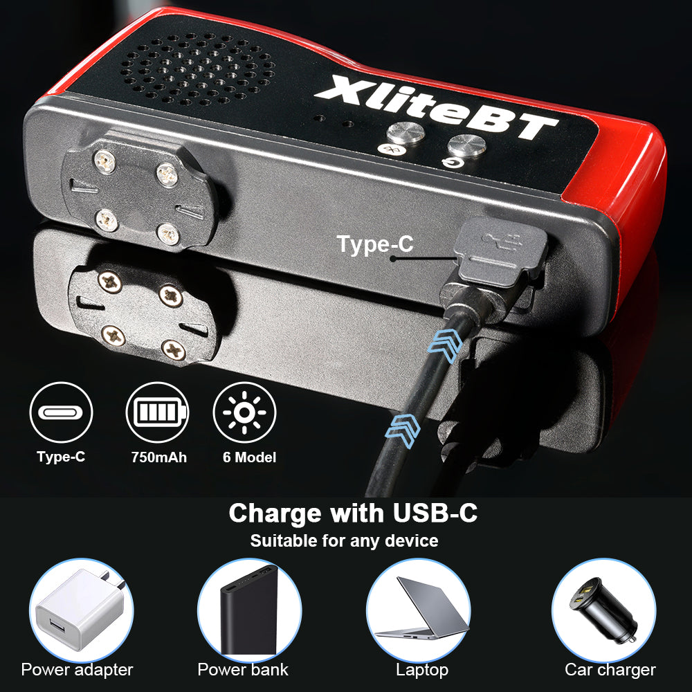 XliteBT device with USB-C connection on a black background